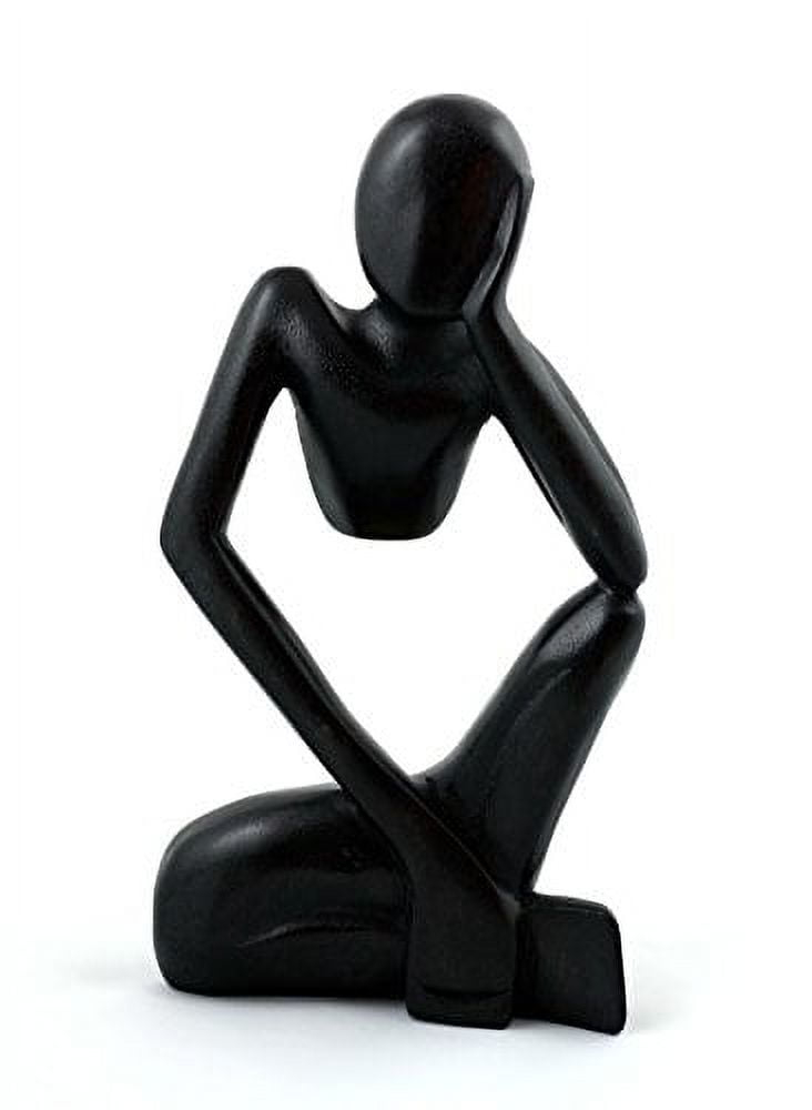 G6 Collection 12" Wooden Handmade Abstract Sculpture Statue Handcrafted - Thinking Man - Gift Art Decorative Home Decor Figurine Accent Decoration Artwork Hand Carved (Black)