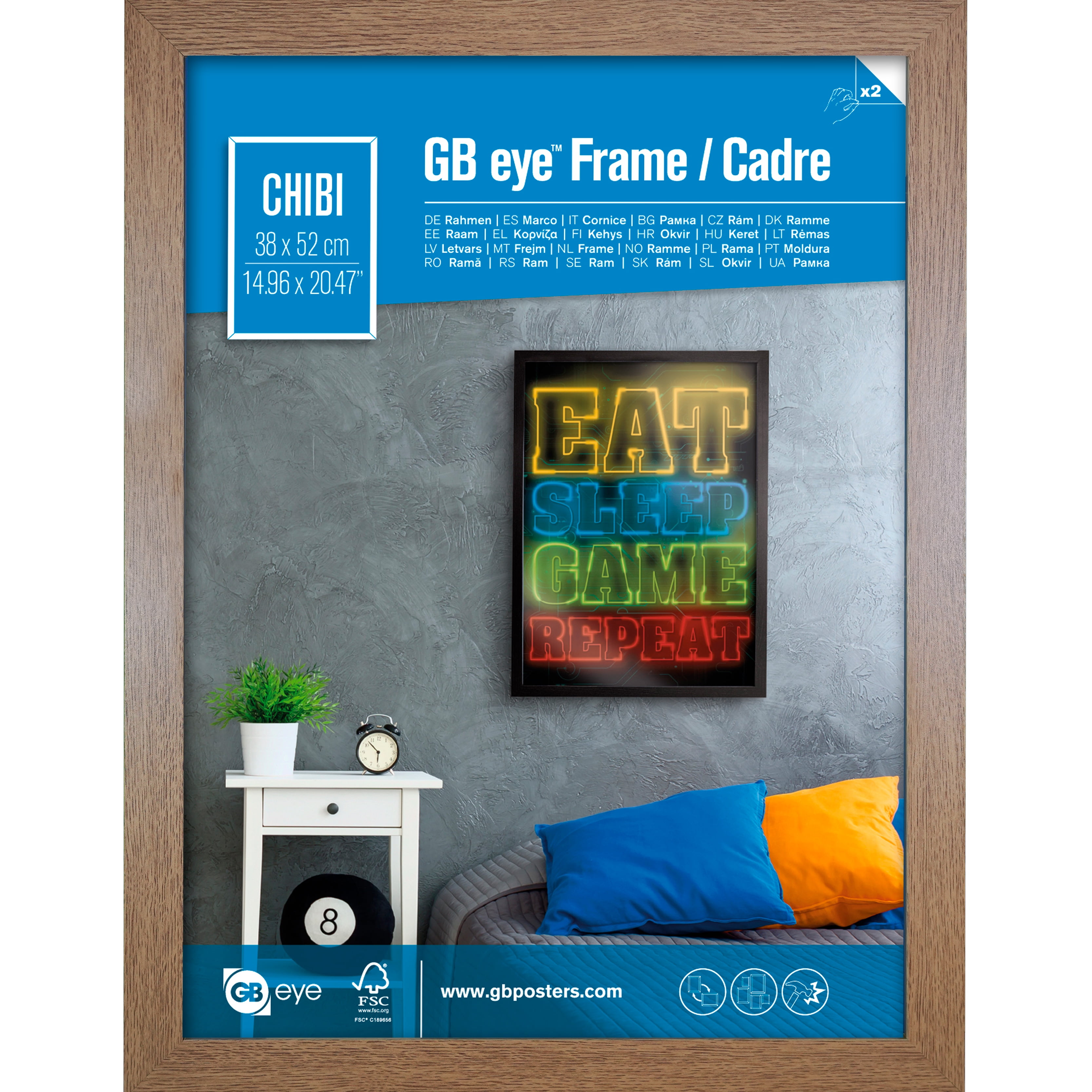 GB Eye 20.5x15 Frame, FSC Oak Wood Poster Frame, scratch proof glazing