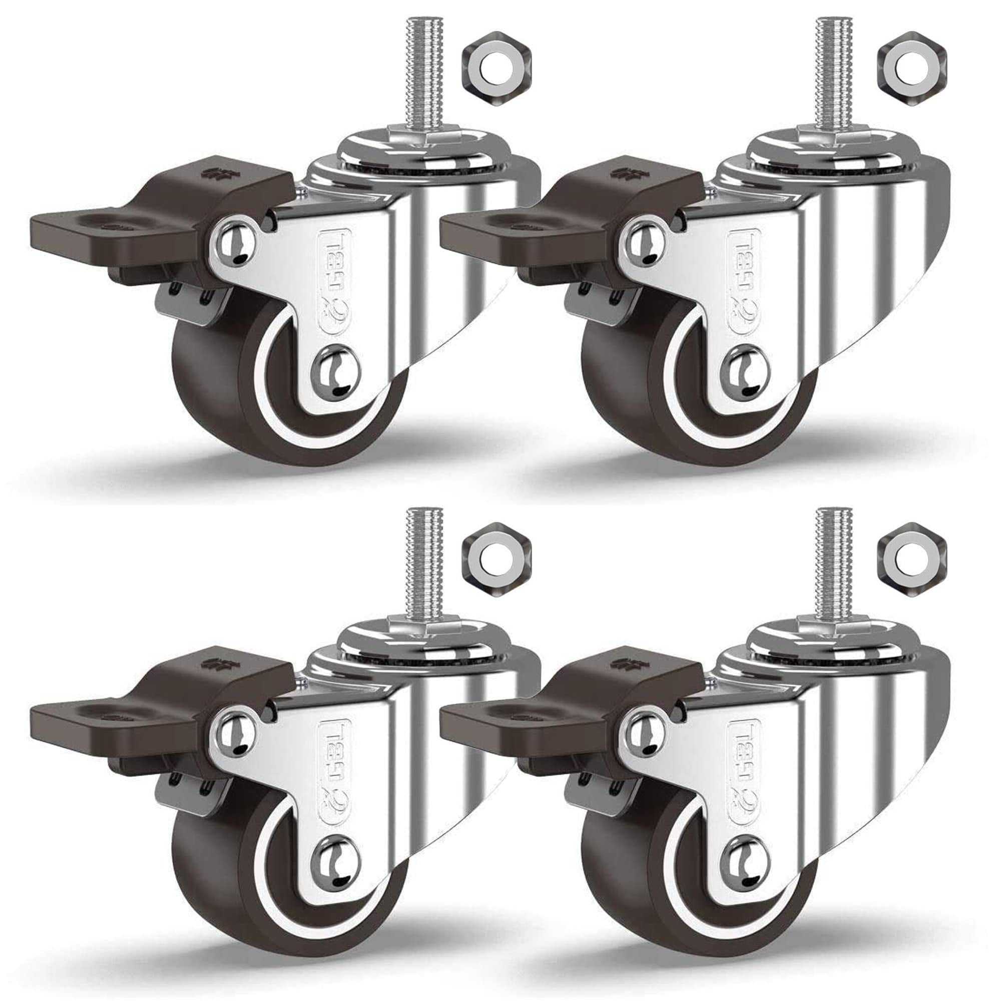 GBL Polyurethane 1 in Swivel Casters with Brakes, Silver, 4 Count, 4 Pack