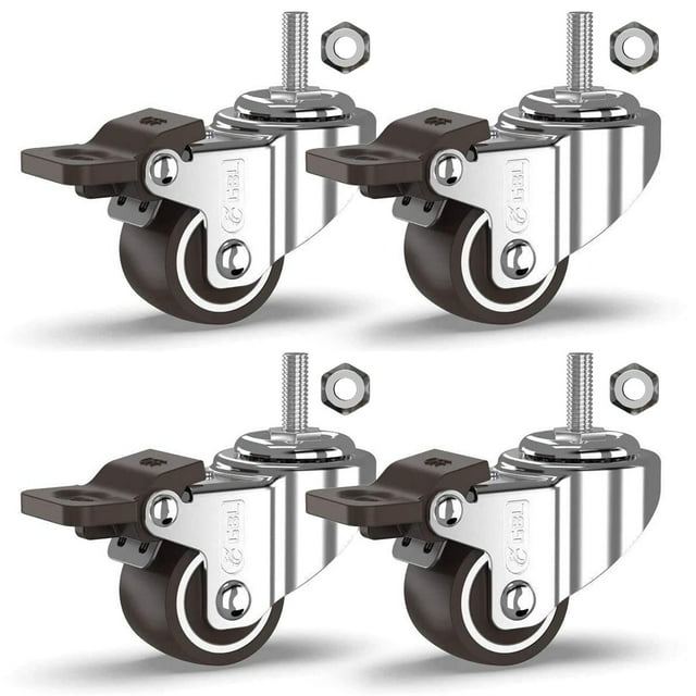 GBL Polyurethane 1 in Swivel Casters with Brakes, Silver, 4 Count, 4 Pack
