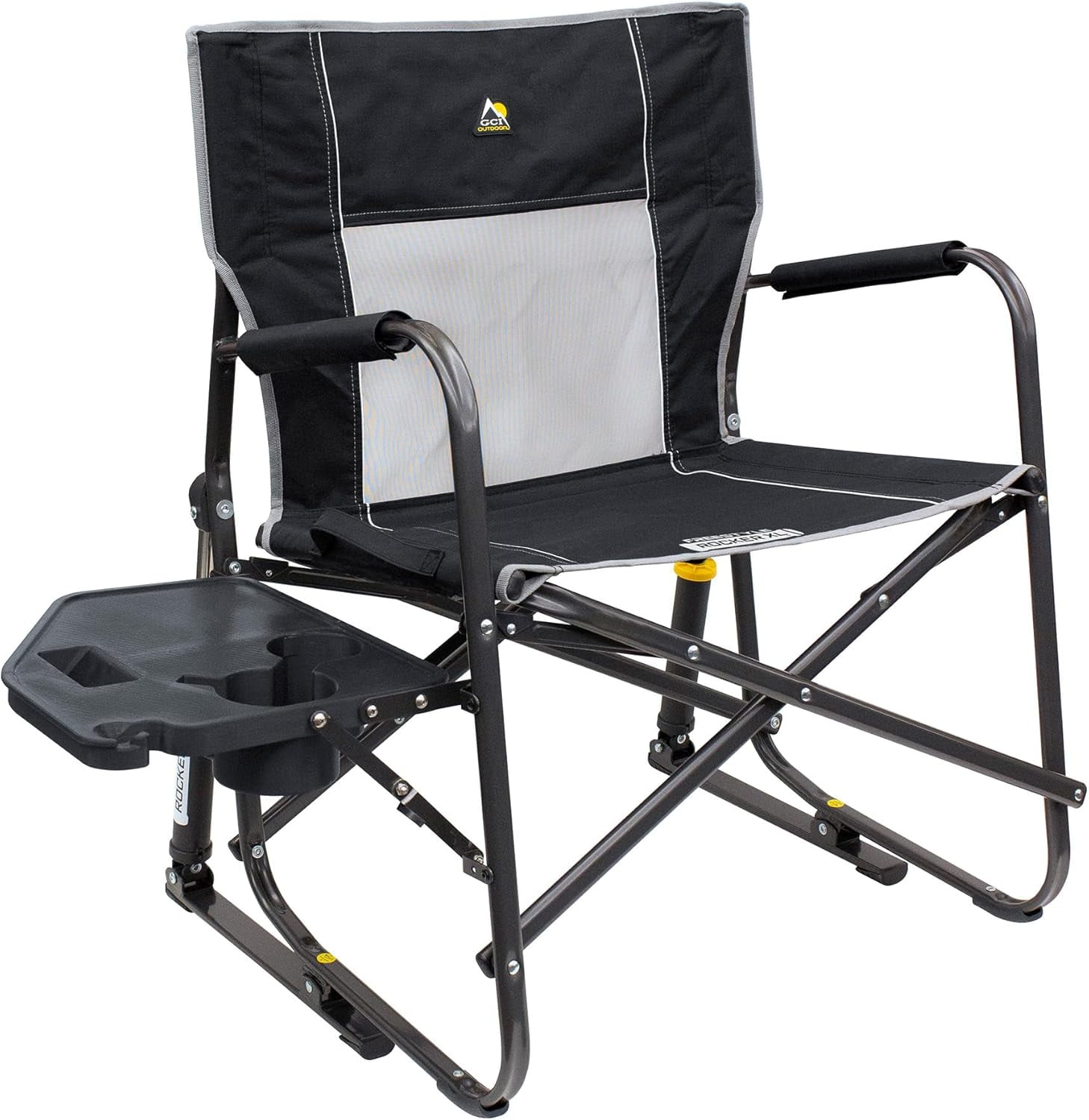 GCI Outdoor Freestyle Rocker XL with Side Table Oversized Rocking Camp Chair, Black