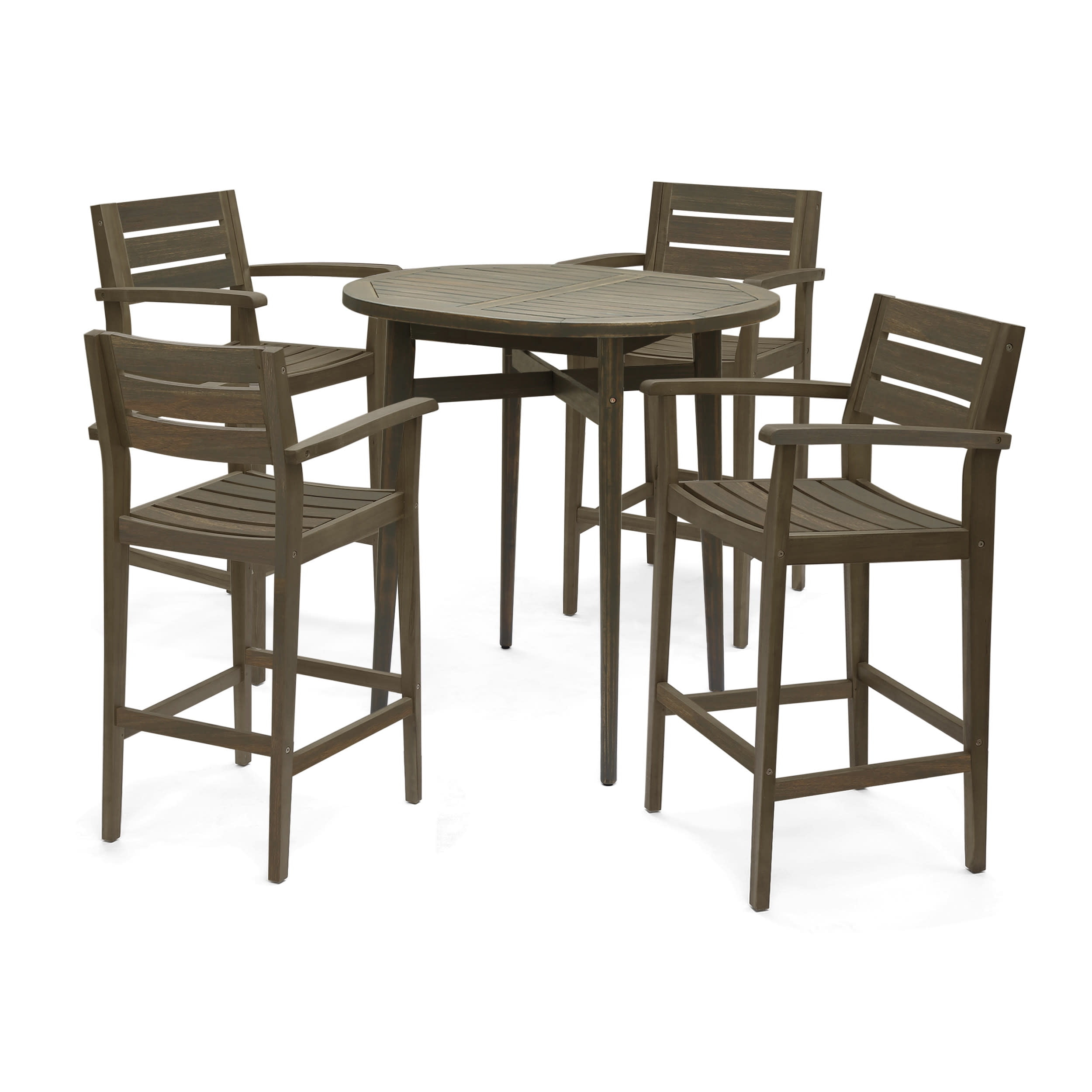 GDF Studio Brigitte Outdoor Acacia Wood 5 Piece Bar Set, Gray