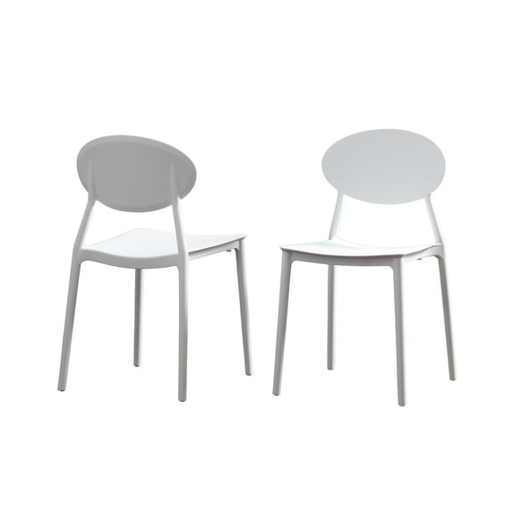 GDF Studio Brynn Indoor/Outdoor Plastic Stacking Chairs, Set of 2, White