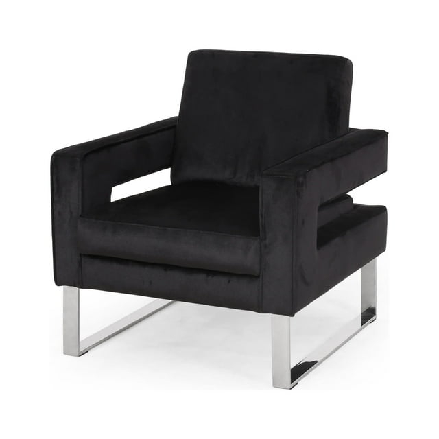 GDF Studio Clarkson Modern Velvet Upholstered Club Chair, Black and Silver