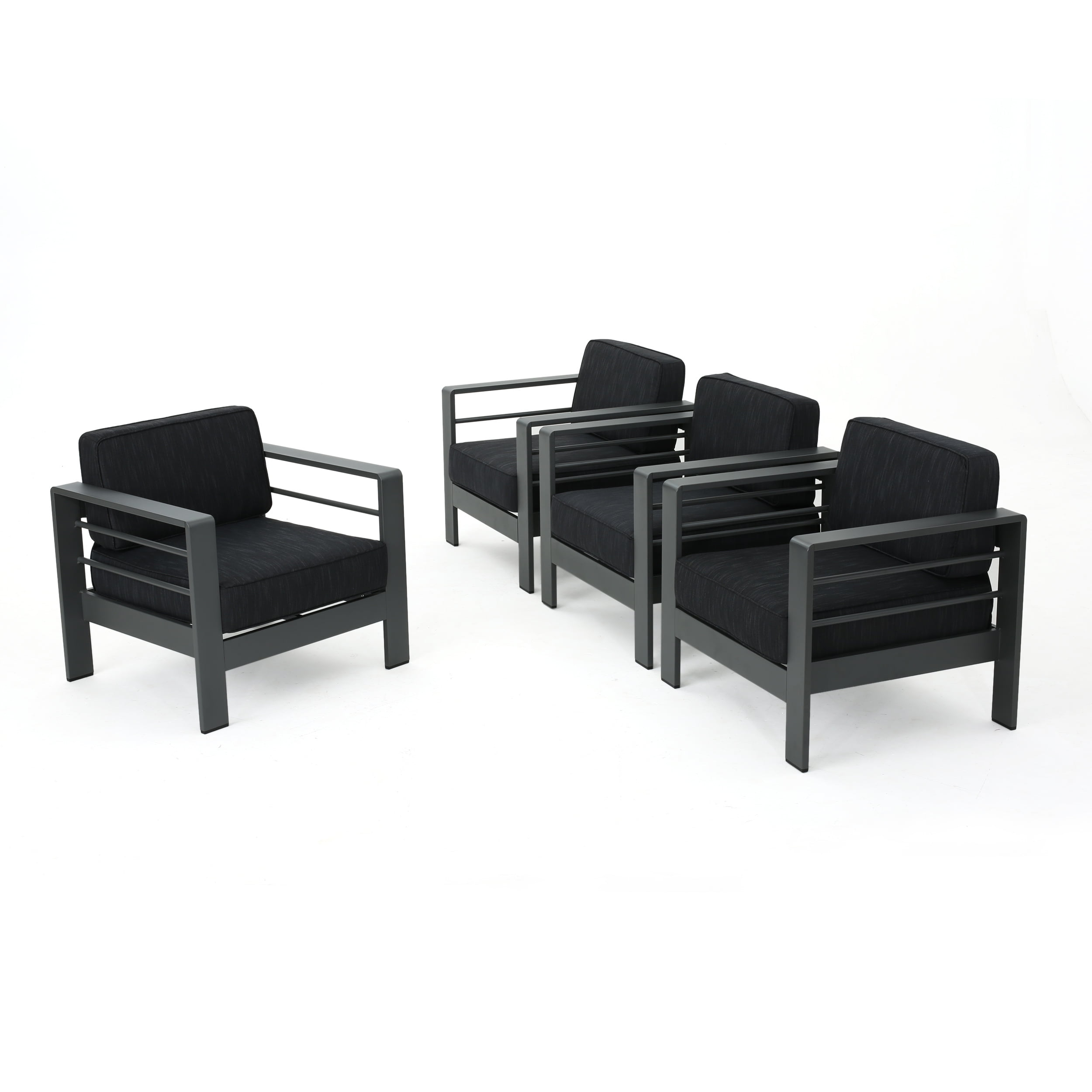 GDF Studio Crested Bay Outdoor Aluminum Club Chairs with Cushions, Set of 4, Gray and Dark Gray