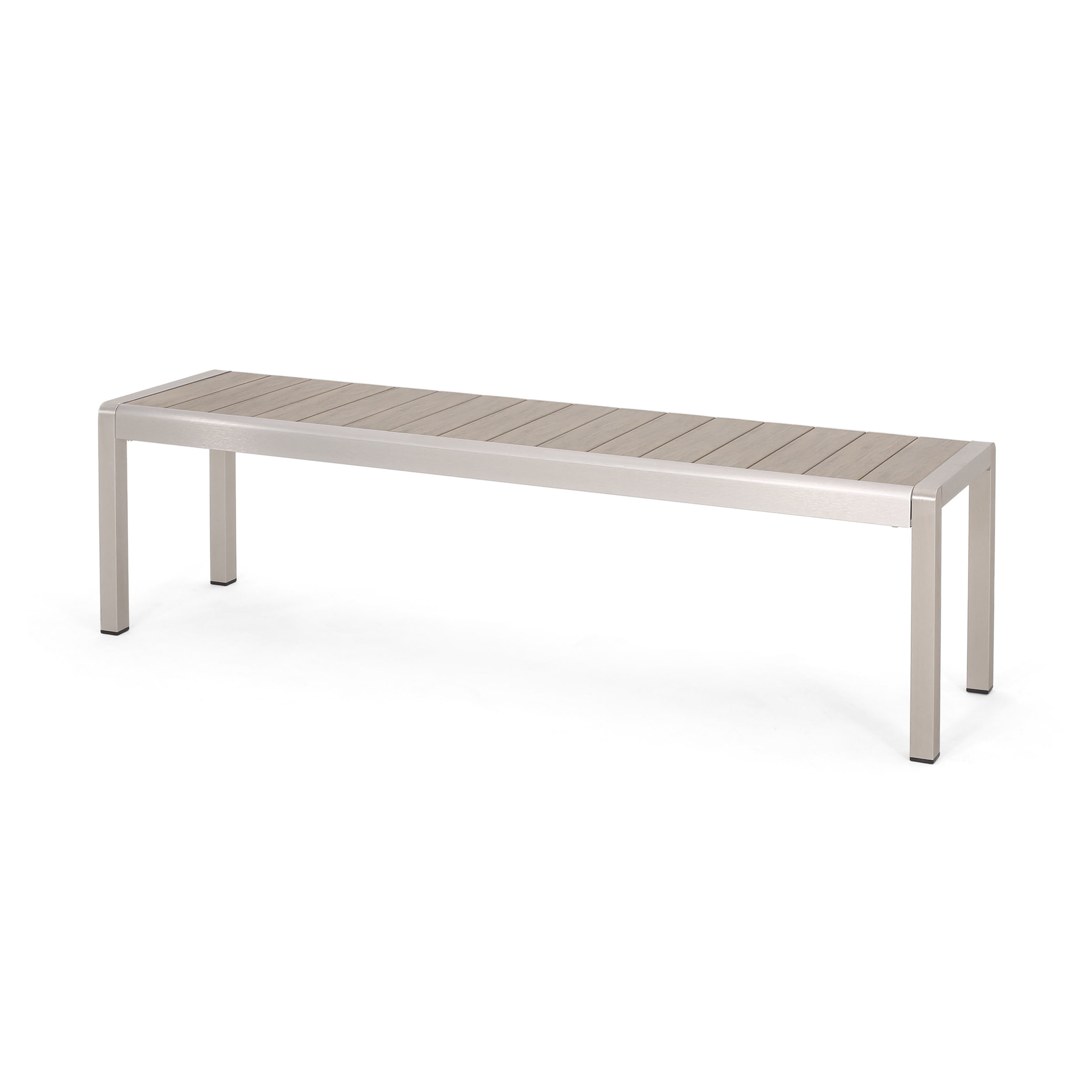 GDF Studio Crested Bay Outdoor Aluminum and Faux Wood Bench, Natural and Silver