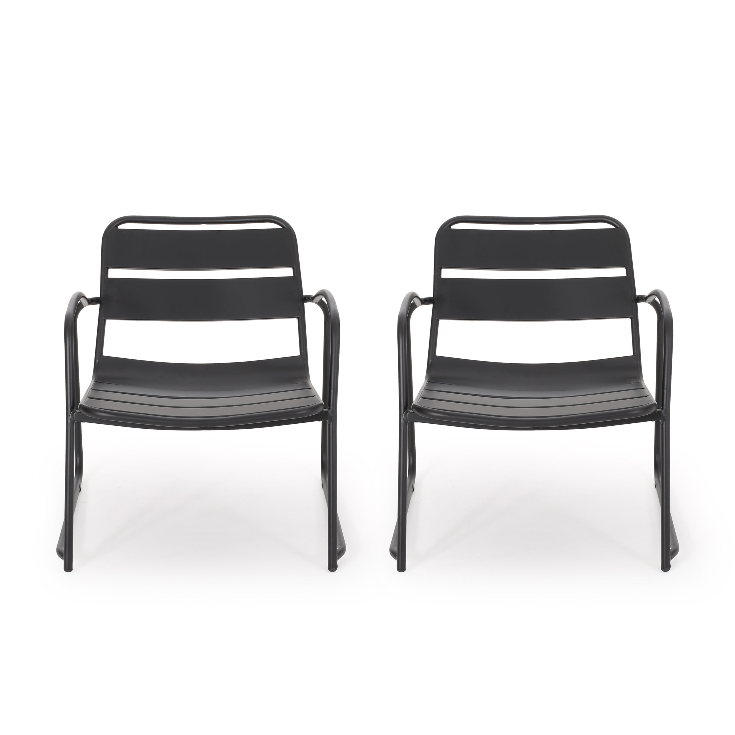 Noble House Cowan Outdoor Dining Chair in Matte Black (Set of 2)