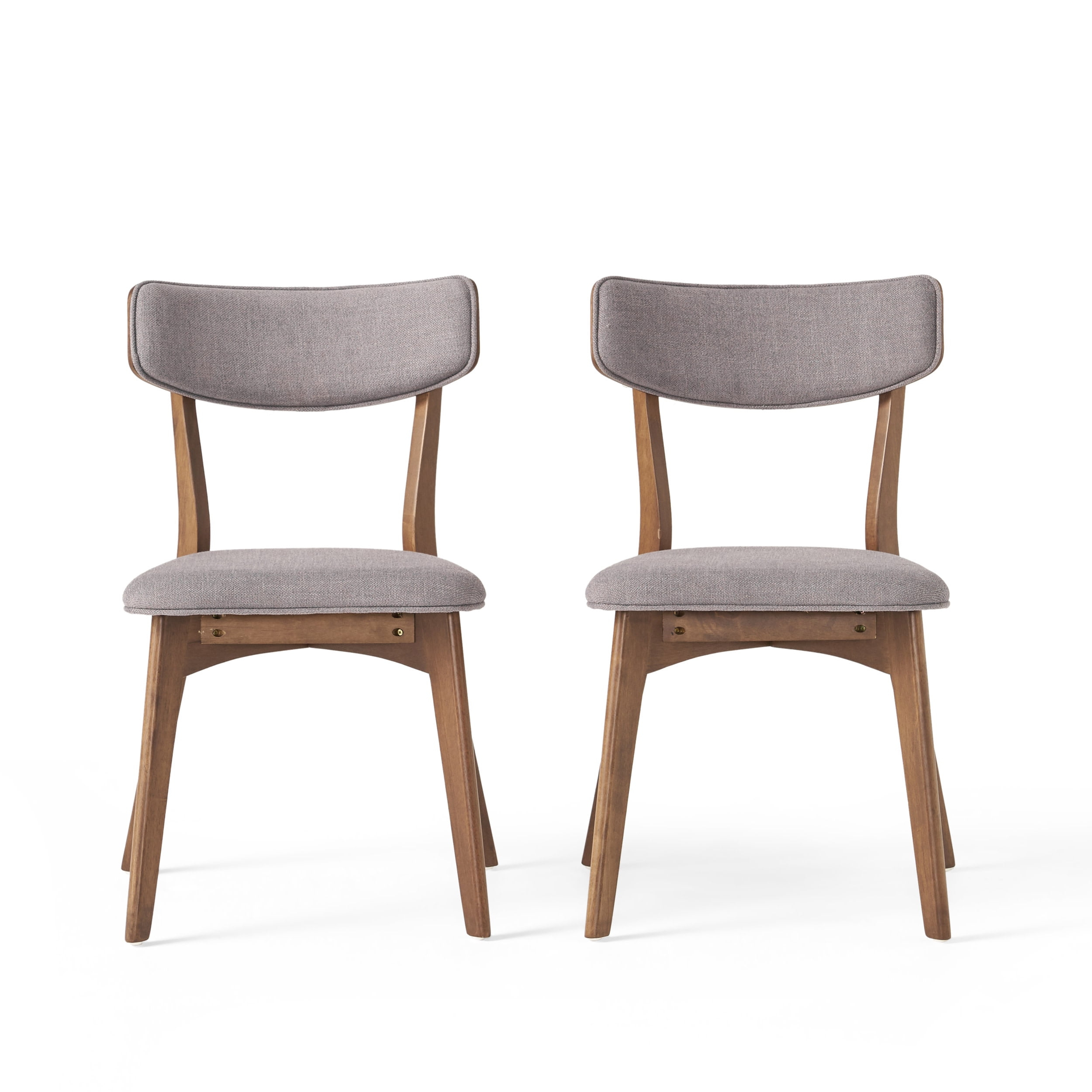 GDF Studio Crystal Indoor Mid Century Modern Fabric Upholstered Dining Chairs, Set of 2, Dark Gray and Walnut