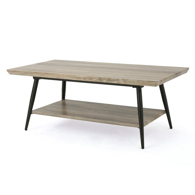 GDF Studio Darlington Modern Industrial Wood Coffee Table with Shelf, Canyon Gray and Black