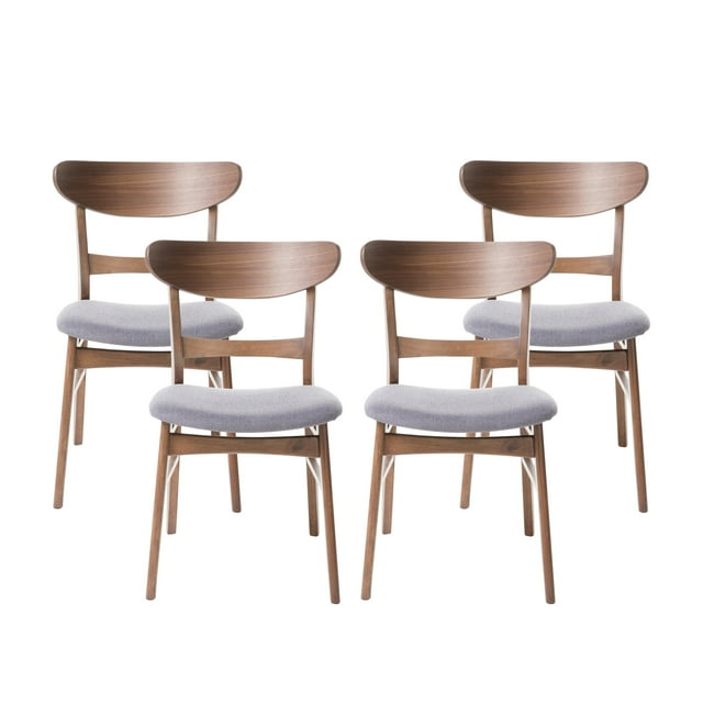 GDF Studio Isador Mid Century Modern Fabric Dining Chairs, Set of 4, Dark Gray and Walnut