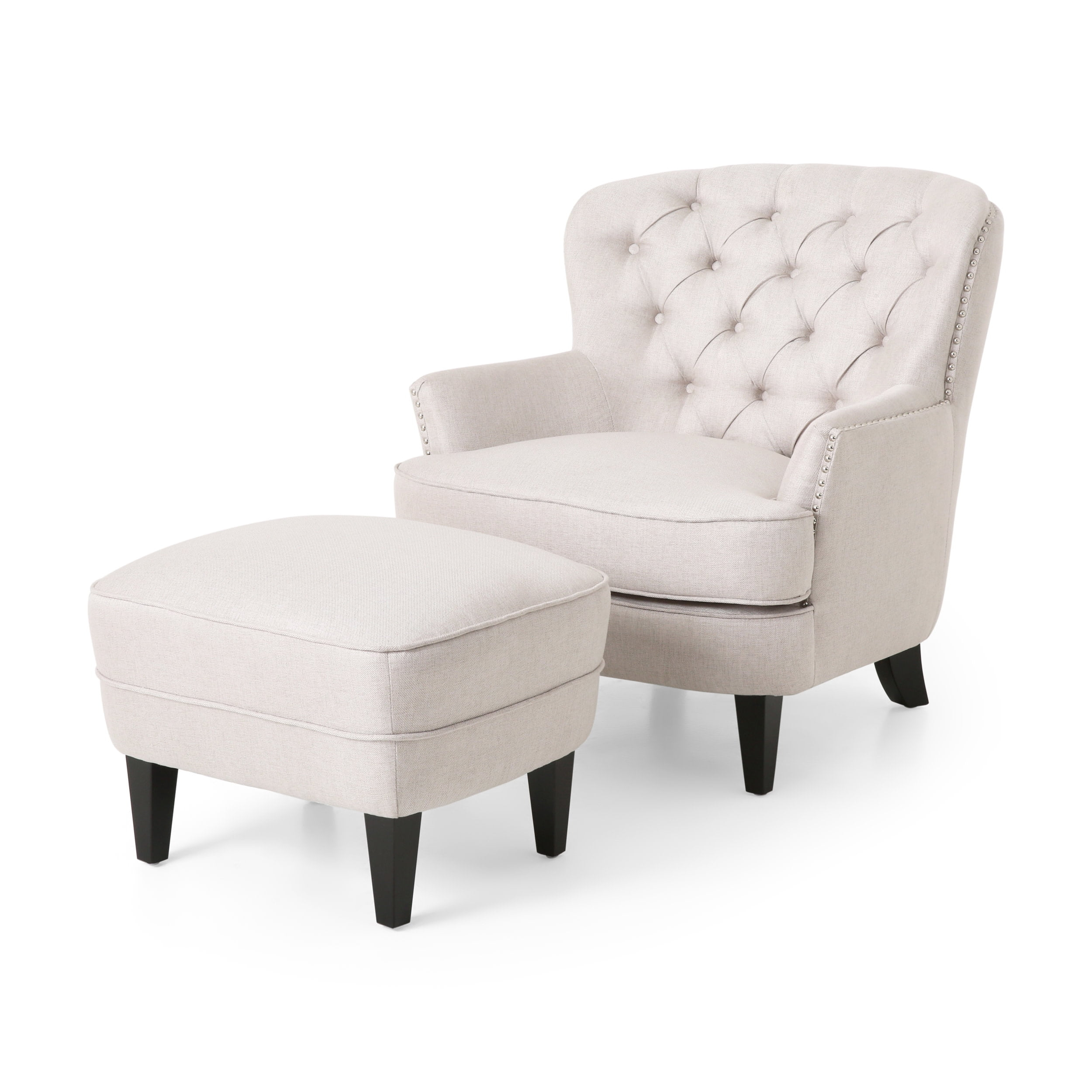 GDF Studio Jaxen Contemporary Fabric Tufted Club Chair and Ottoman Set, Wheat and Dark Brown