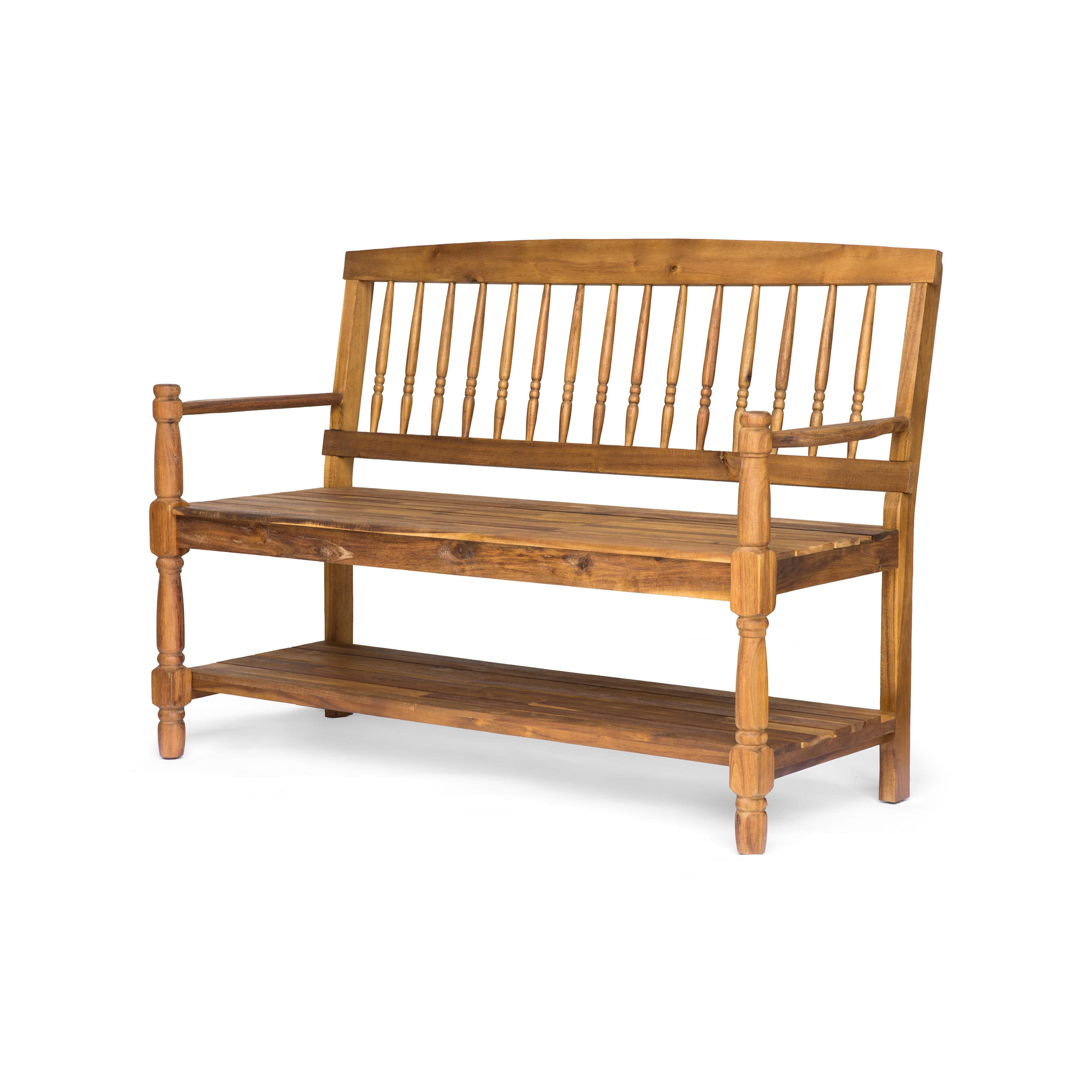 GDF Studio Kuhn Indoor/Outdoor Acacia Wood Bench with Shelf, Teak