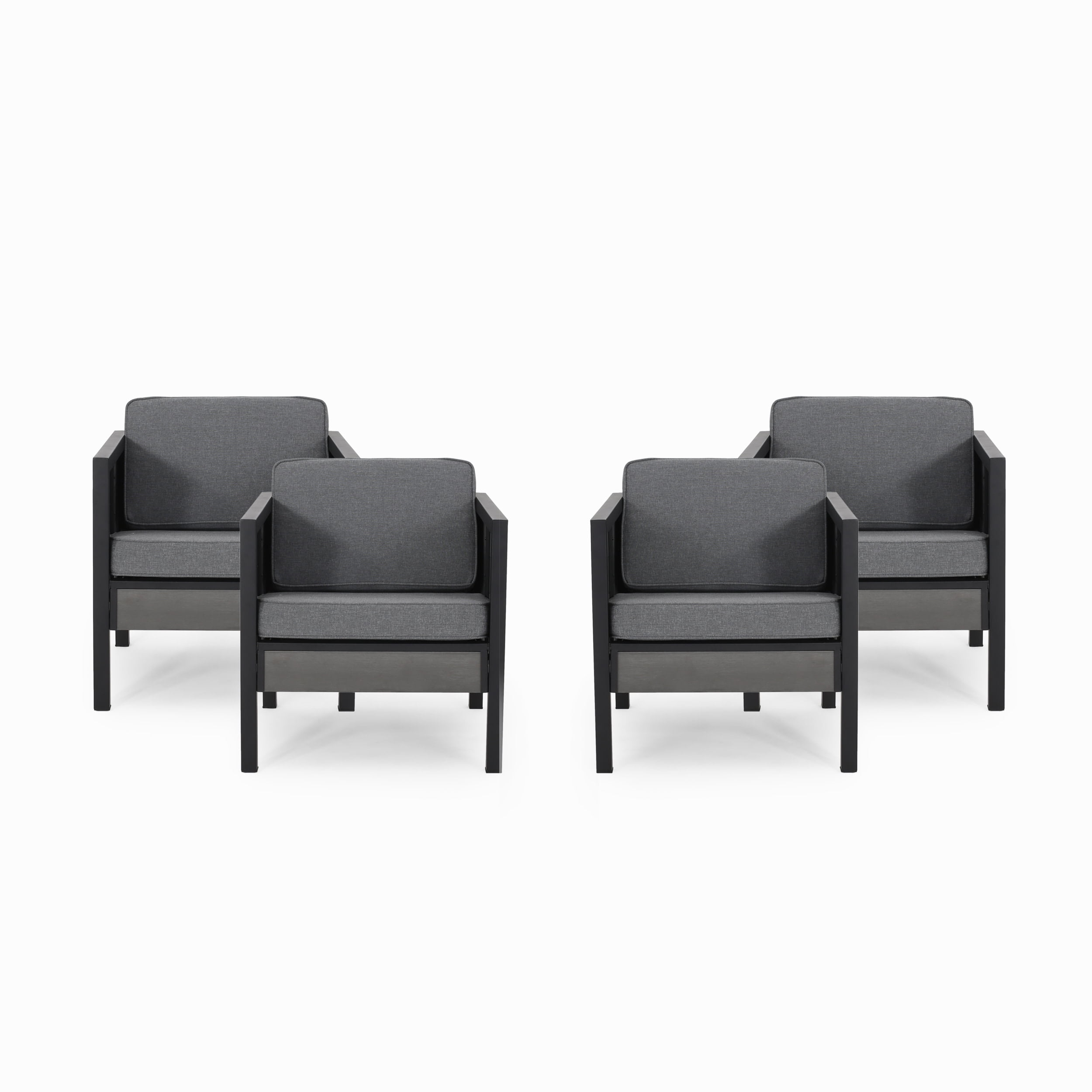 GDF Studio Lampert Outdoor Club Chairs with Cushions, Gray and Black, Set of 4