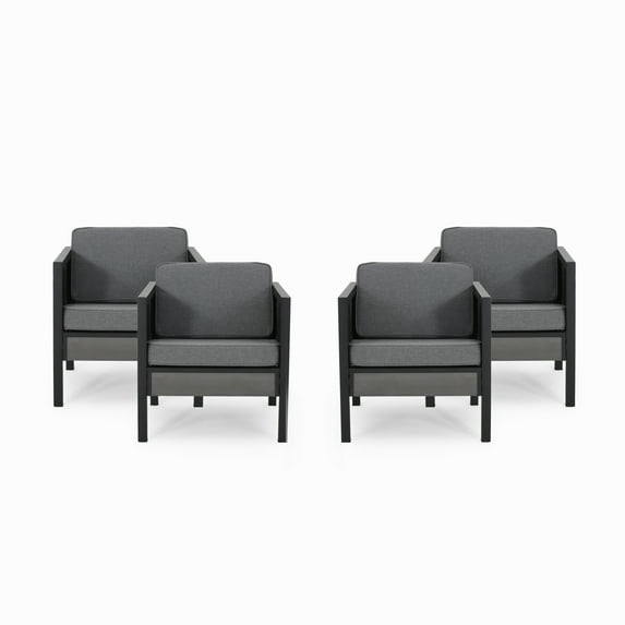 GDF Studio Lampert Outdoor Club Chairs with Cushions, Gray and Black, Set of 4