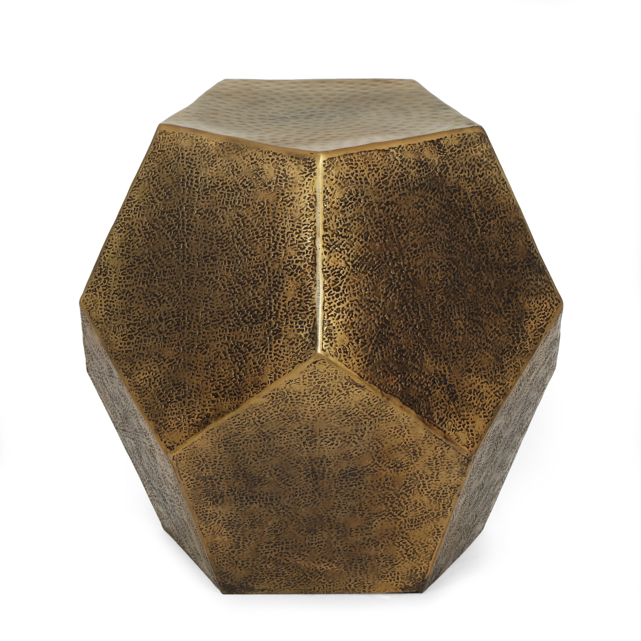 GDF Studio Lippert Modern Glam Handcrafted Aluminum Pentagonal Accent Table, Antique Gold