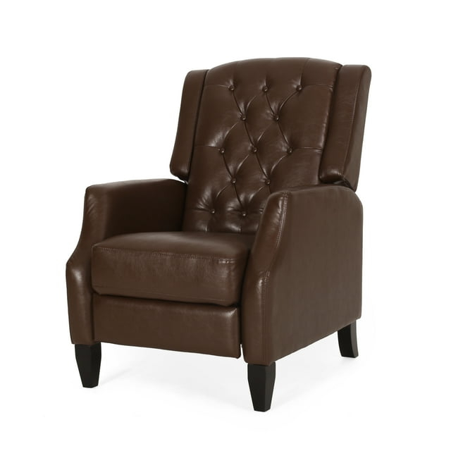 Noble House Steinaker Standard Faux Leather Tufted Pushback Recliner, Dark Brown