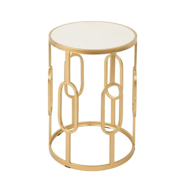 Madison Indoor Glam 16 Inch Side Table, White Finish Faux Stone