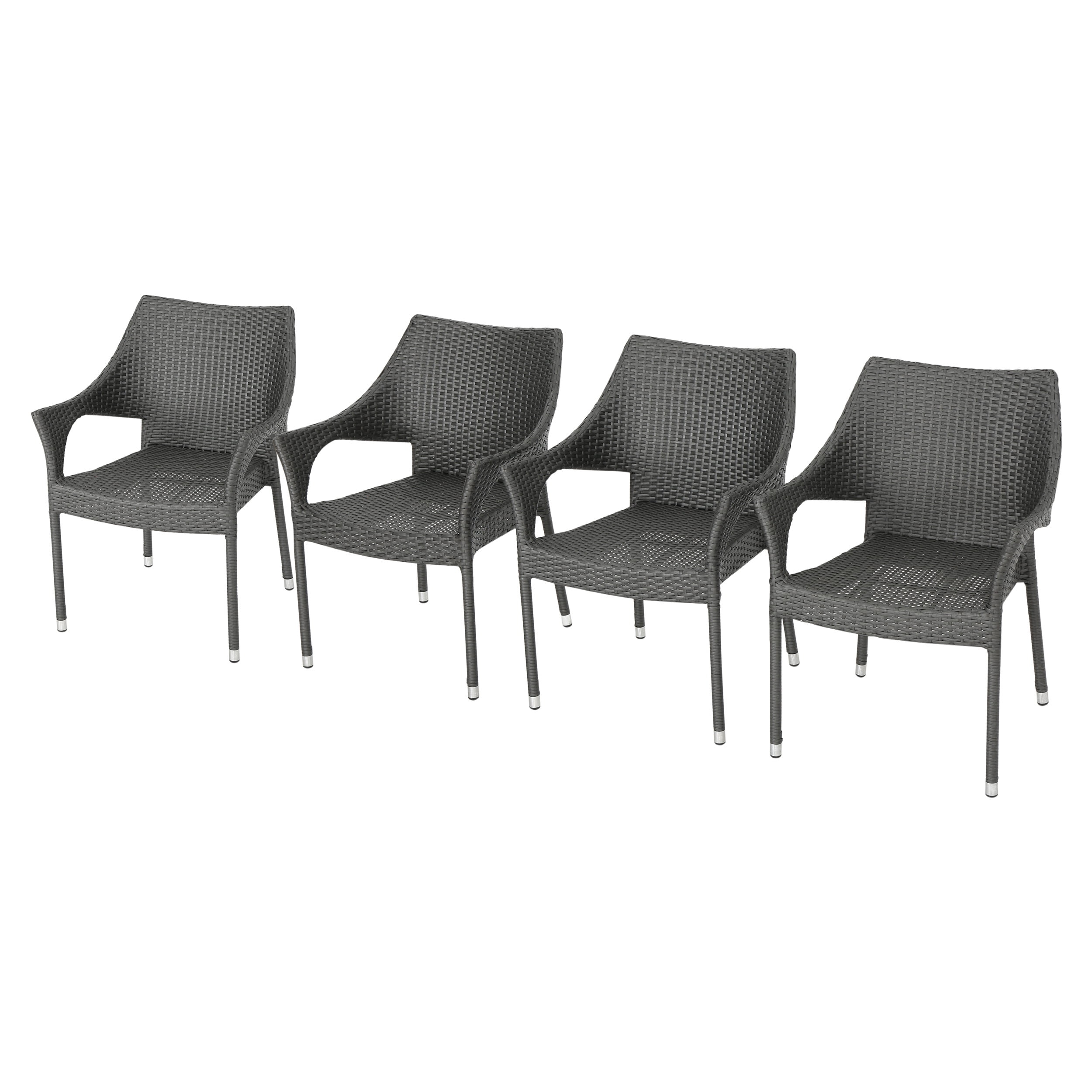 GDF Studio Nazir Outdoor Wicker Stacking Dining Chairs, Set of 4, Gray