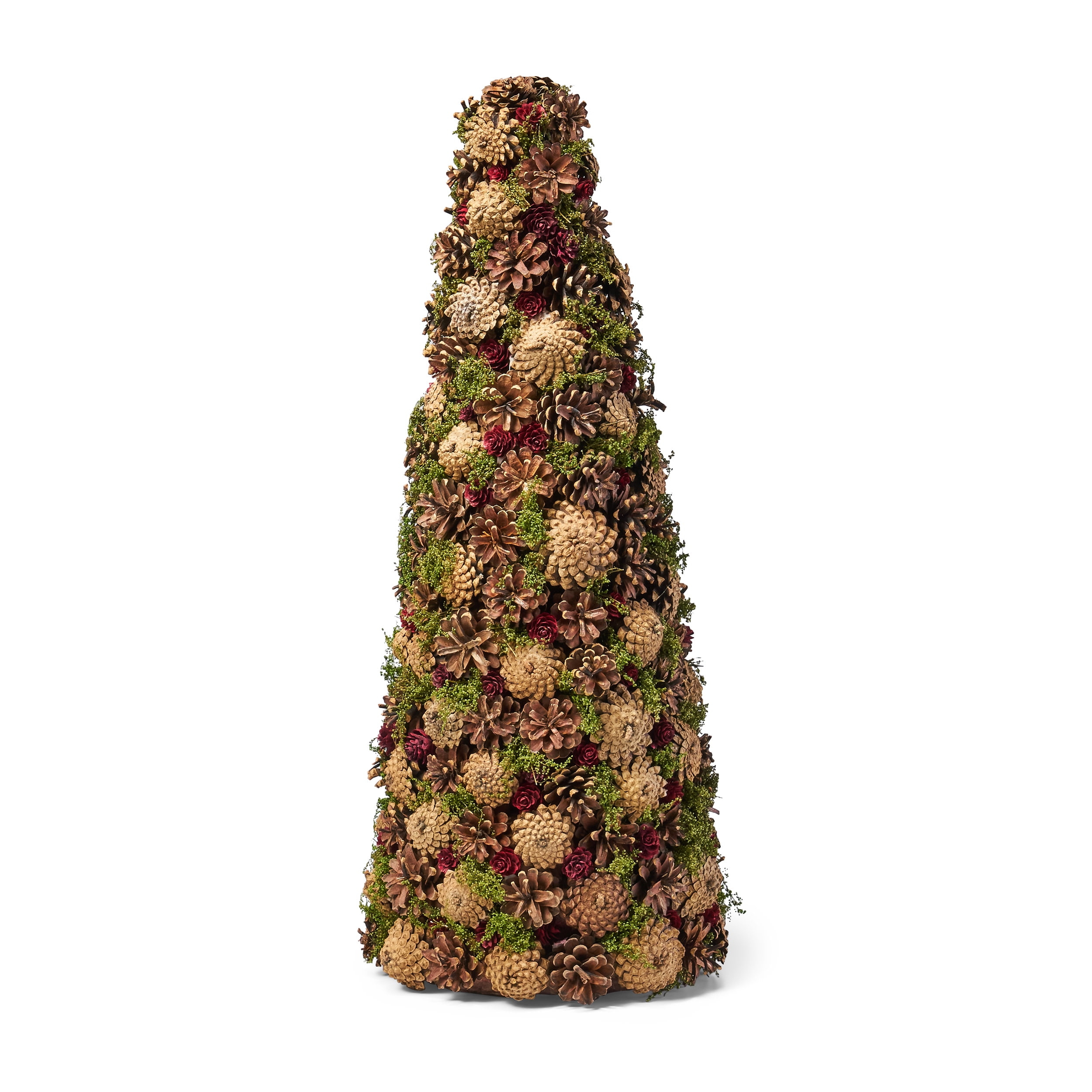 GDF Studio Pre Decorated Pine Cone Artificial Tabletop Christmas Tree, Natural and Green