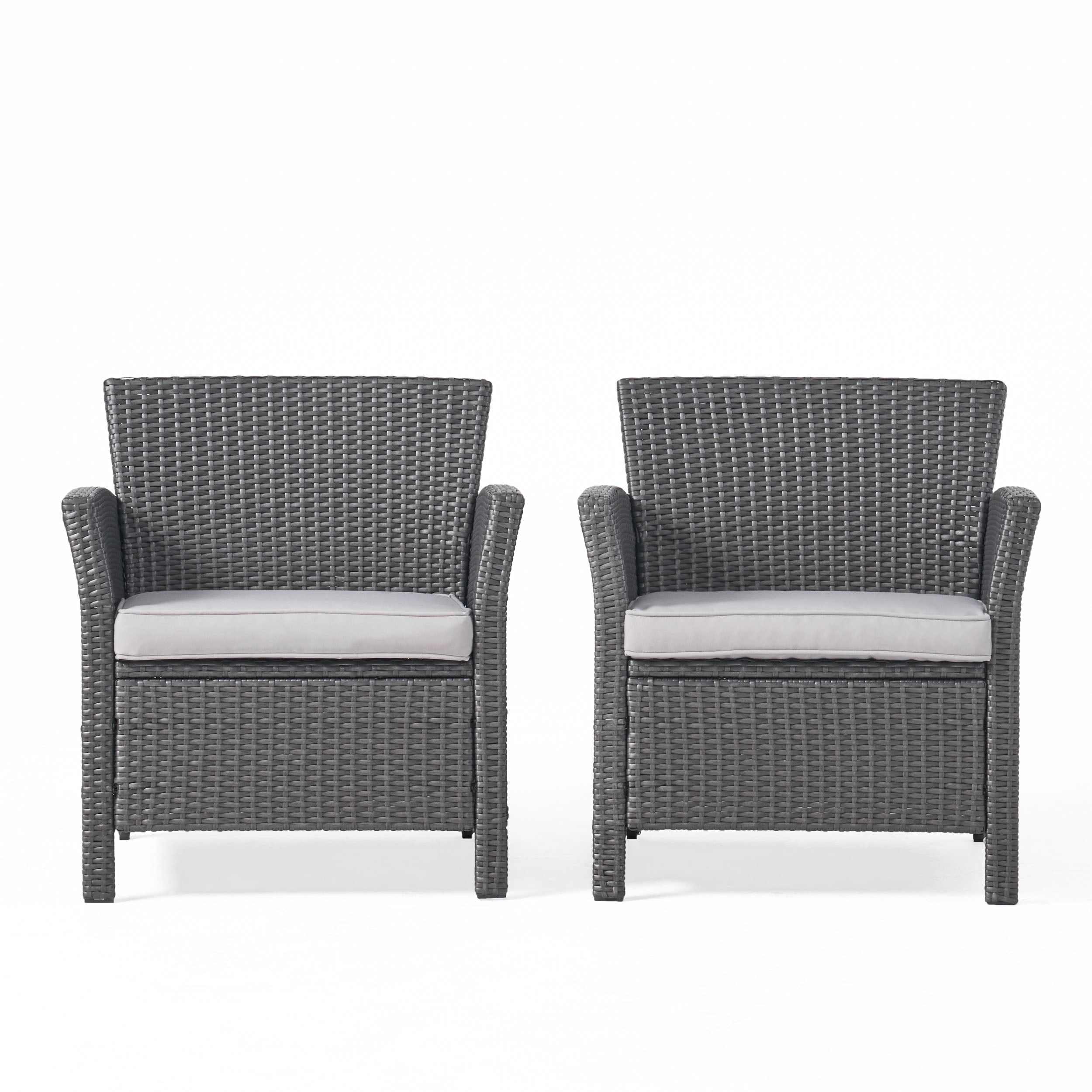 GDF Studio Raina Outdoor Wicker Club Chairs with Cushion, Set of 2, Gray and Light Gray
