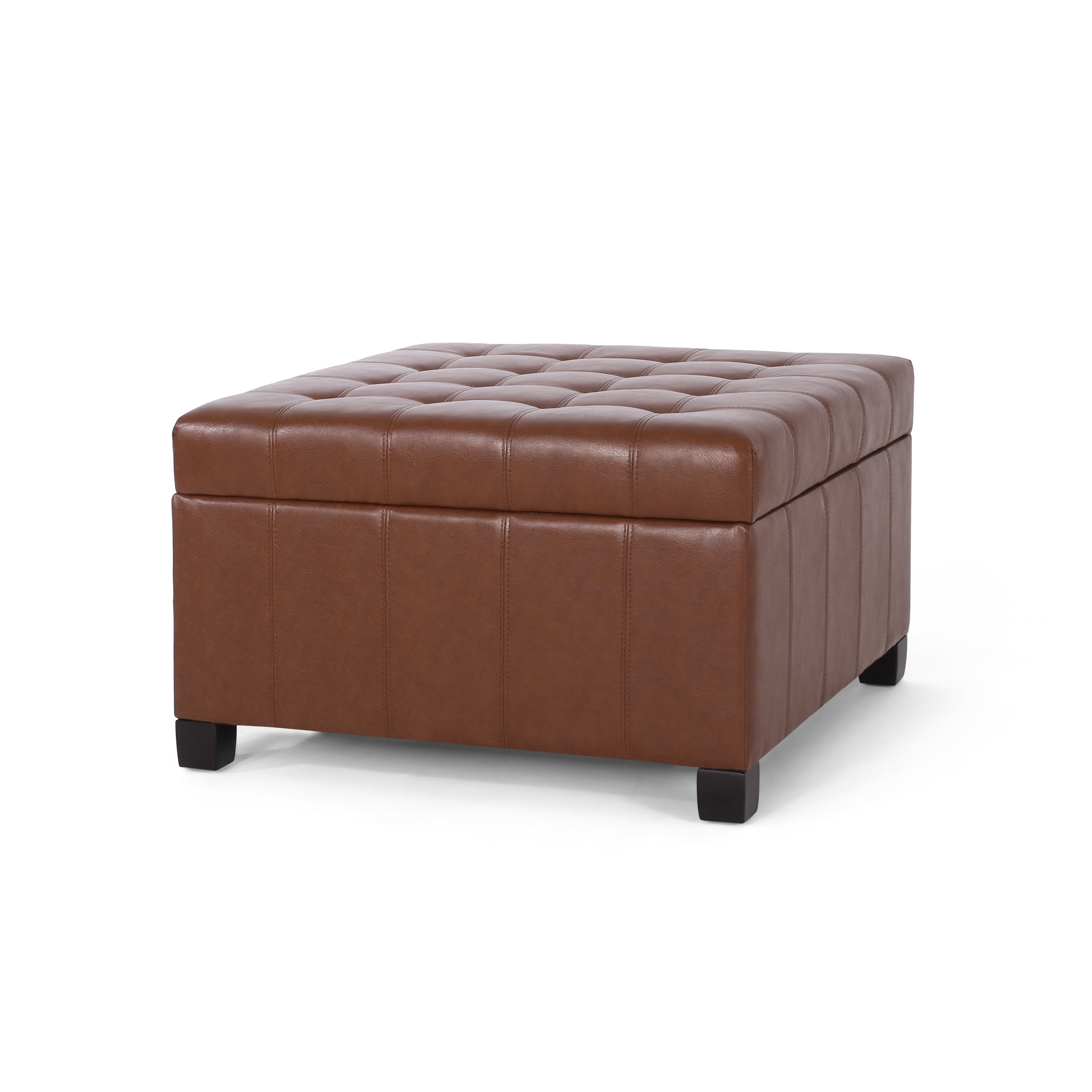 GDF Studio Rigby Faux Leather Storage Ottoman, Cognac Brown, Dark Brown