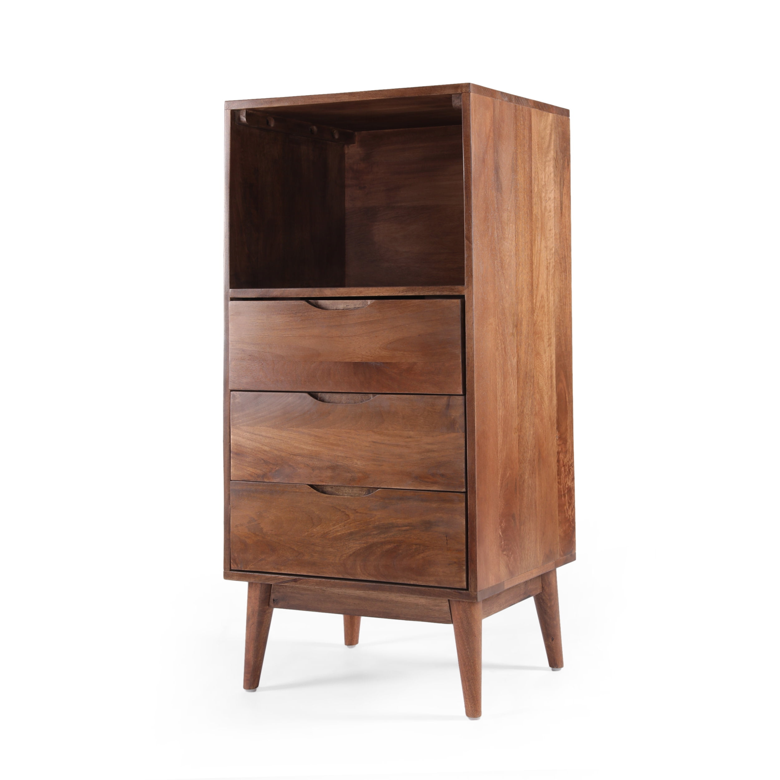 GDF Studio Senoia Mid Century Modern Handmade Mango Wood 3 Drawer Chest, Light Oak