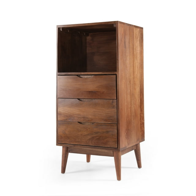 GDF Studio Senoia Mid Century Modern Handmade Mango Wood 3 Drawer Chest, Light Oak