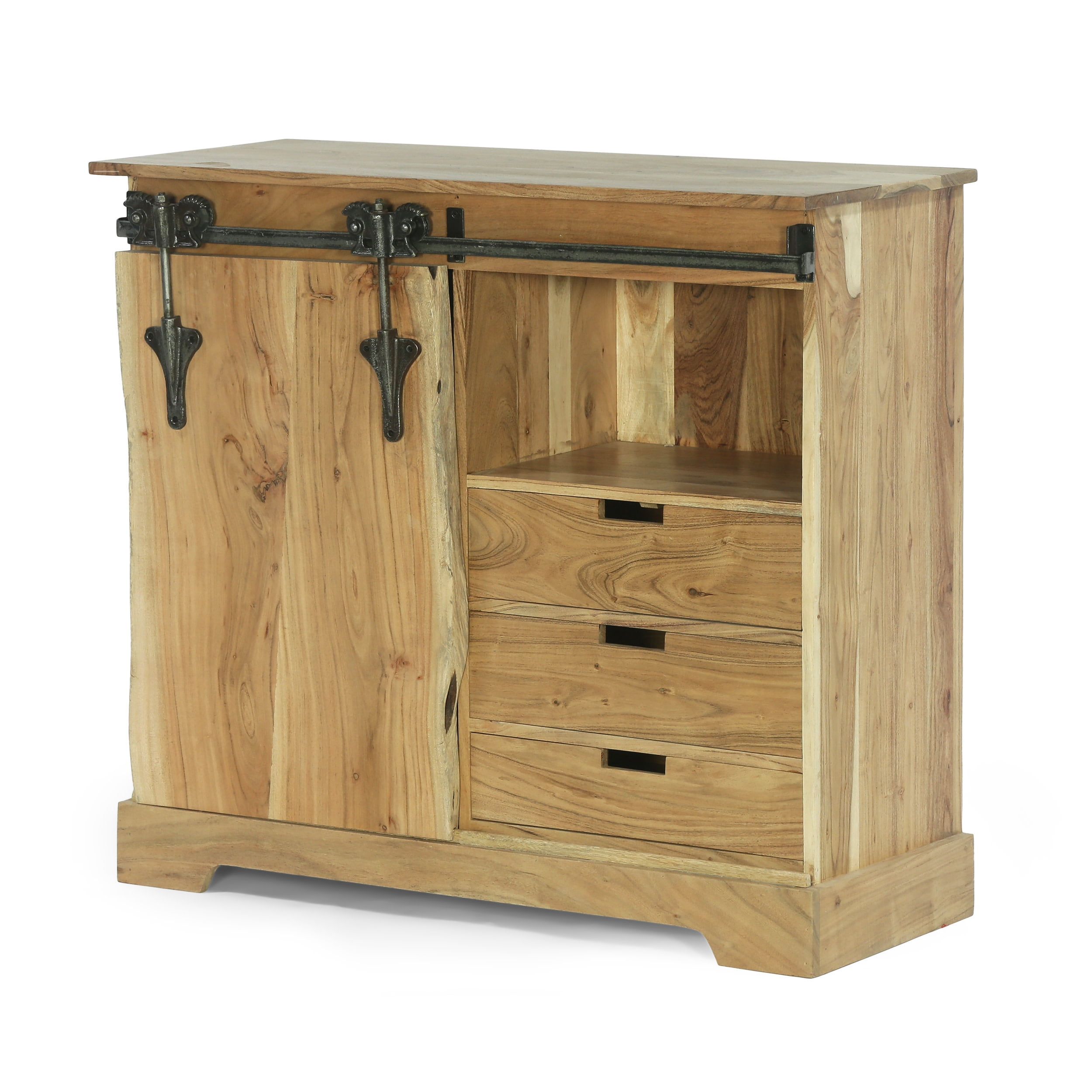 GDF Studio Veatch Modern Industrial Handmade Acacia Wood Live Edge Sideboard with Sliding Door, Natural and Black