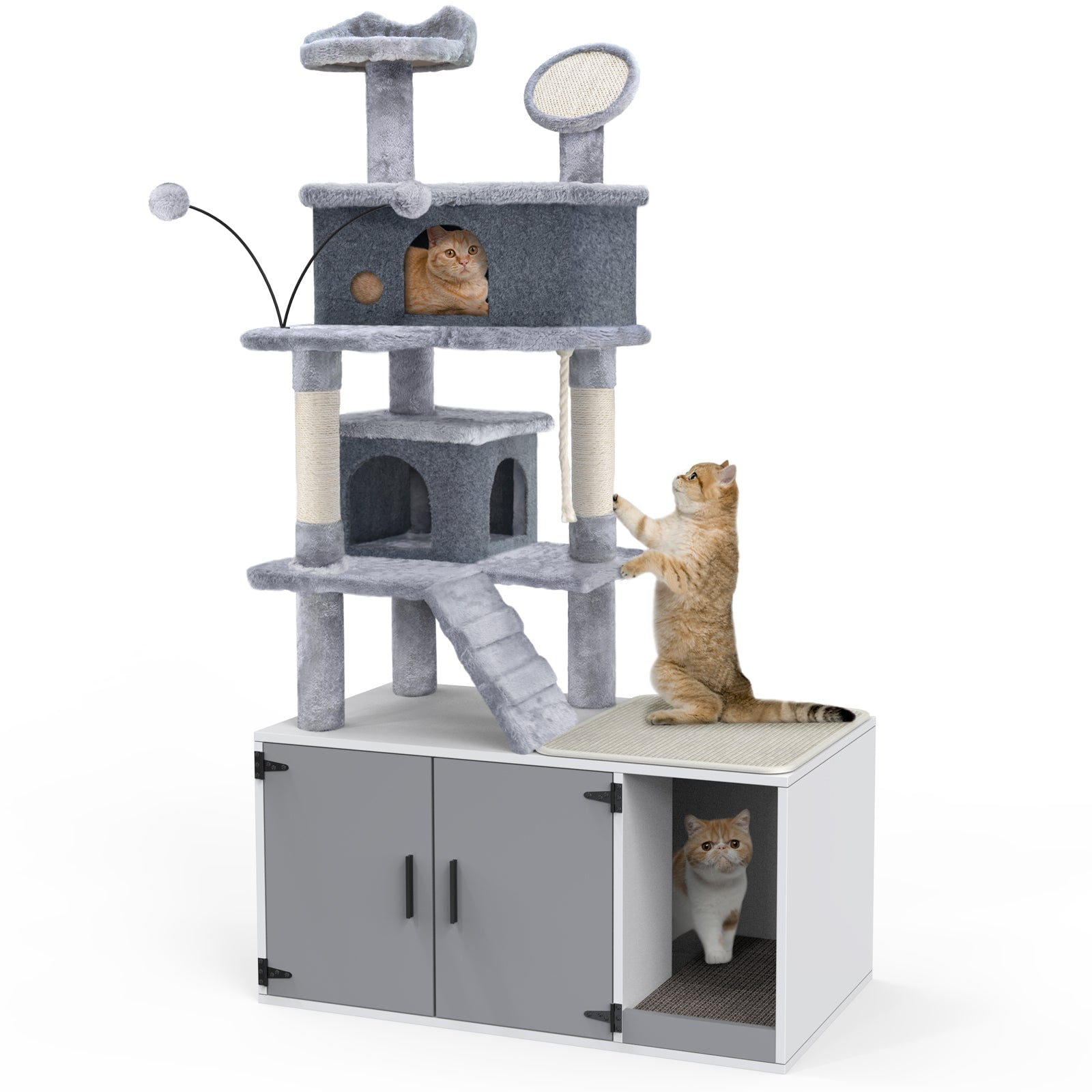 GDLF Cat Litter Box Enclosure Hidden Washroom Tower All-In-One Tree Condo, Grey