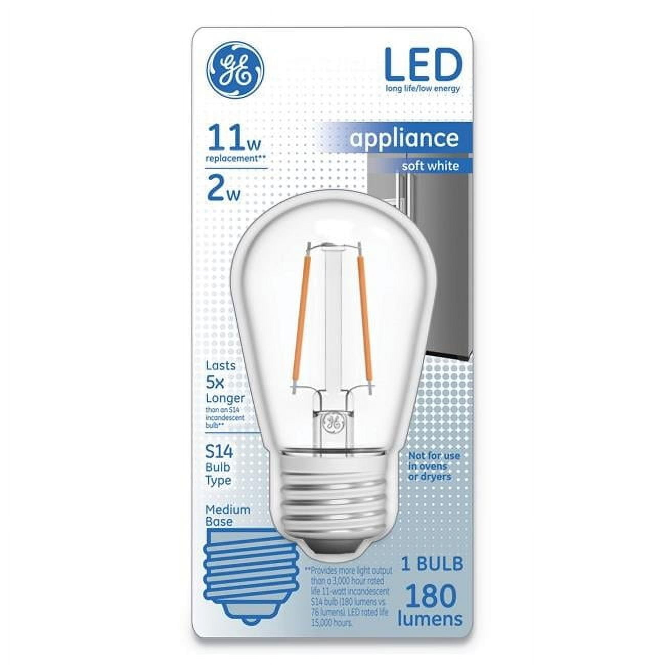 GE 14015 LED Appliance Light Bulb, Medium Base, 7 Watt Replaces 11 Watt - Quantity 1