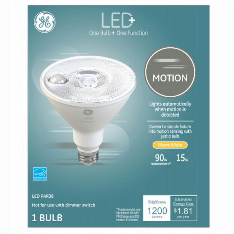 GE Lighting LED Motion Flood Light, Light Bulb, Warm White, 90-Watt Replacement PAR38