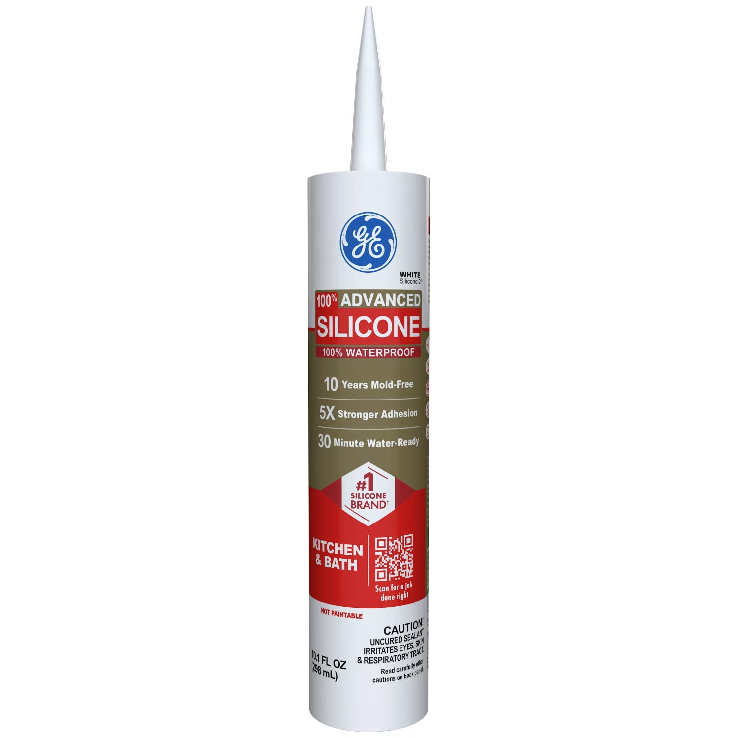 GE Advanced Silicone Kitchen & Bath Sealant, Pack of 1, White 10.1 fl oz Cartridge