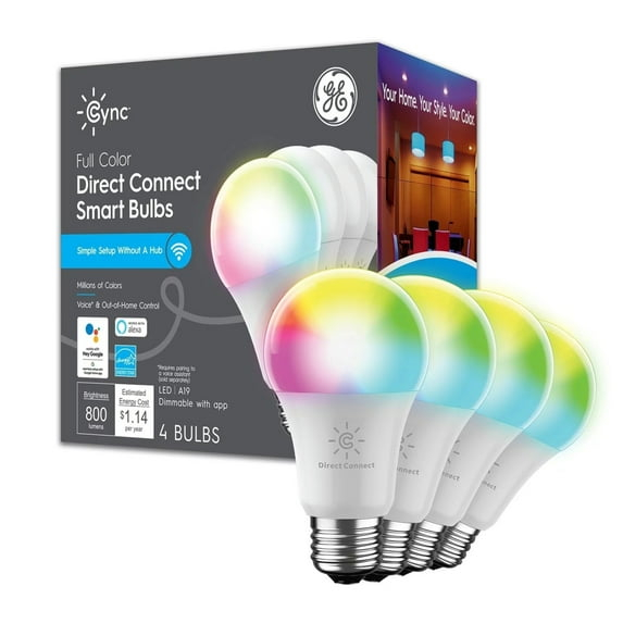 GE Cync LED 9W (60W Replacement) Smart Home Full Color A19 Smart Bulbs (4 Ct)