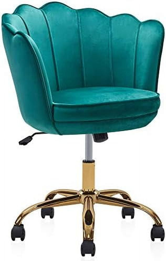 BELLEZE Kaylee Office Chair Upholstered Velvet Seashell Swivel Desk Chair Task Chair Height Adjustable Golden Leg, Green