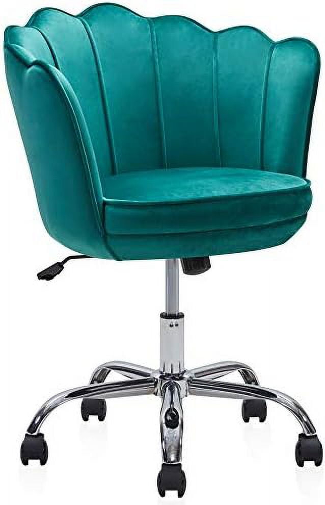 GEROBOOM Upholstered Velvet Seashell Accent Chair  Rolling Swivel Office Vanity Unique Cute Decorative  Armless Stylish Comfy  Adjustable Height - Kaylee (Green - Gold)