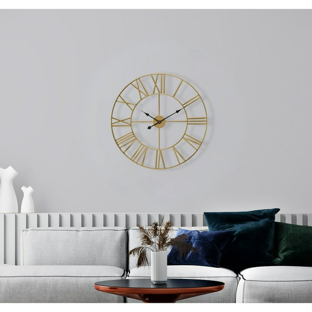 GGI International Large Decorative Wall Clock 16" - Roman Numeral Modern Home Decor Gold