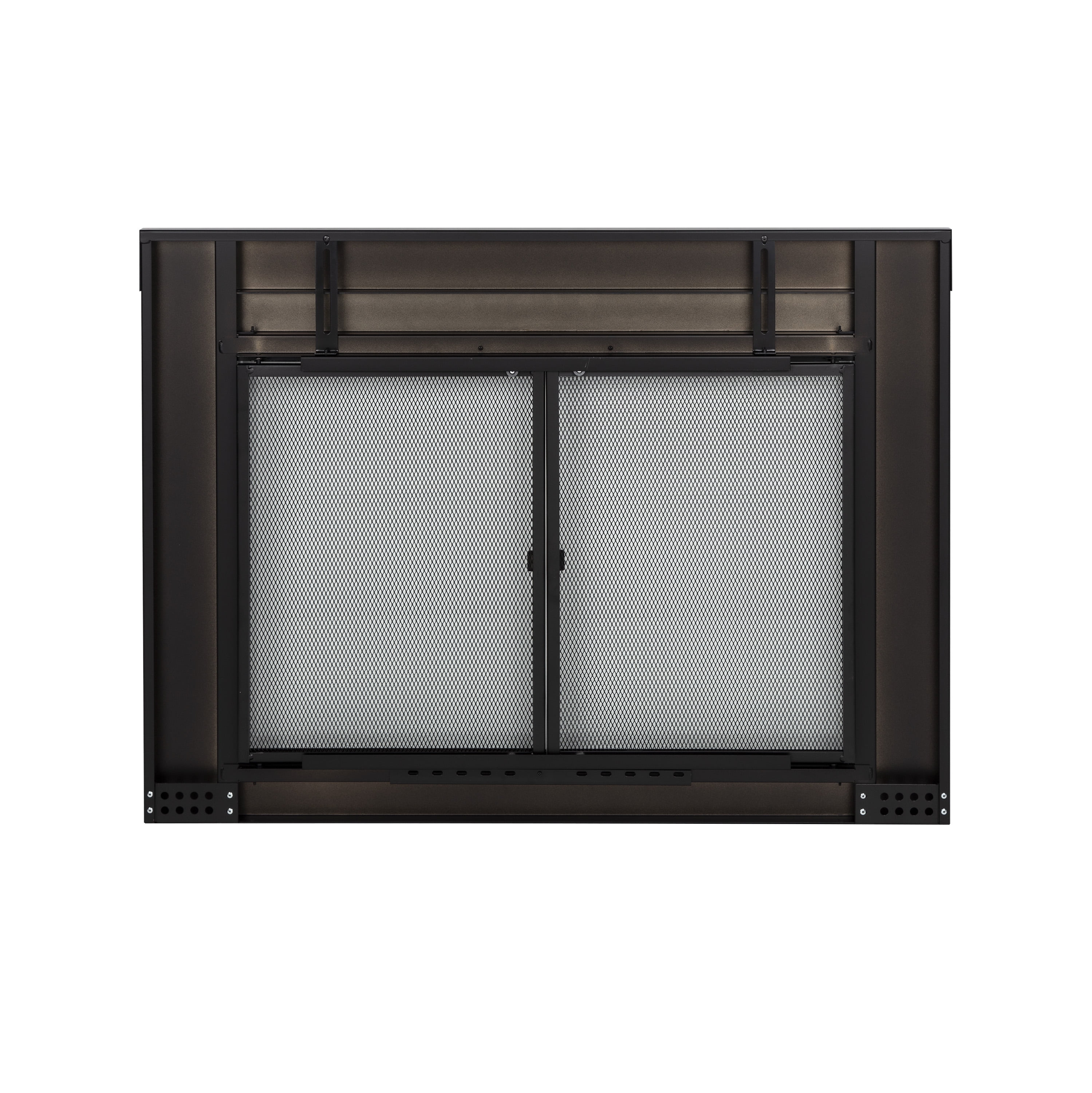 GHP Group AN-1011 Alpine Cabinet Style Fireplace Screen And Glass Doors, Medium, Black Powder Coated Finish