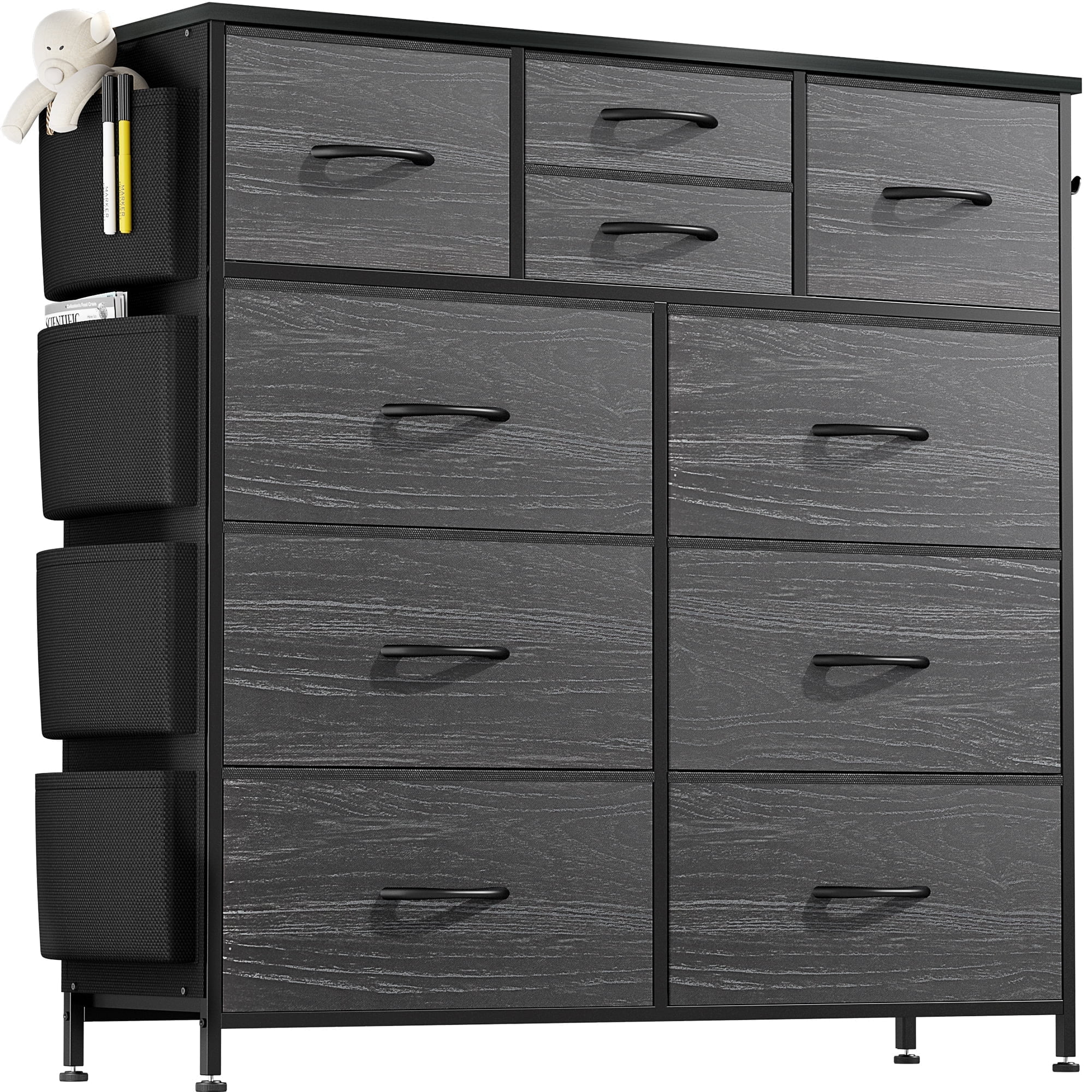GIKPAL 10 Drawer Dresser, Chest of Drawers for Bedroom with Side Pockets and Hooks, Black