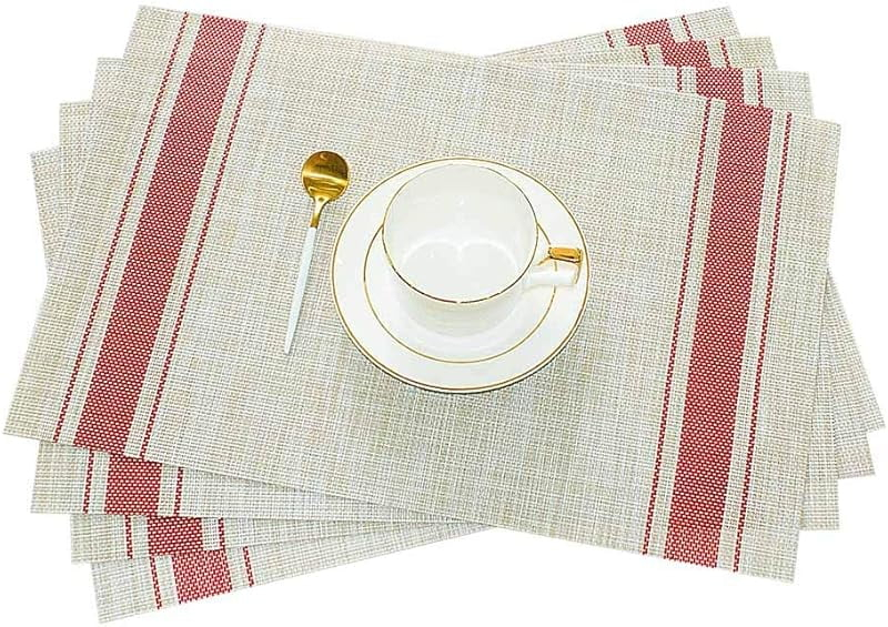 GIVERARE Placemats Set of 6, Heat-Resistant Woven Vinyl Place Mat, Non-Slip Washable PVC Table Mats, Easy to Clean Premium Plastic Place at for Dining Table, Kitchen Table (Smoky Gray)