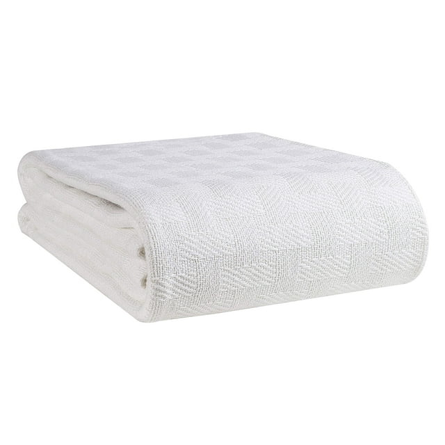 GLAMBURG 100% Cotton Bed Blanket, Breathable Bed Blanket Twin Size, Cotton Thermal Blankets Twin Size - Perfect for Layering Any Bed for All Season - White
