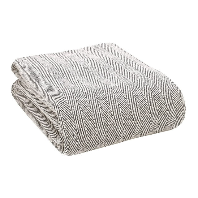 GLAMBURG 100% Soft and Breathable Cotton Thermal Blanket Queen Charcoal - Perfect for Layering Any Bed for All Season