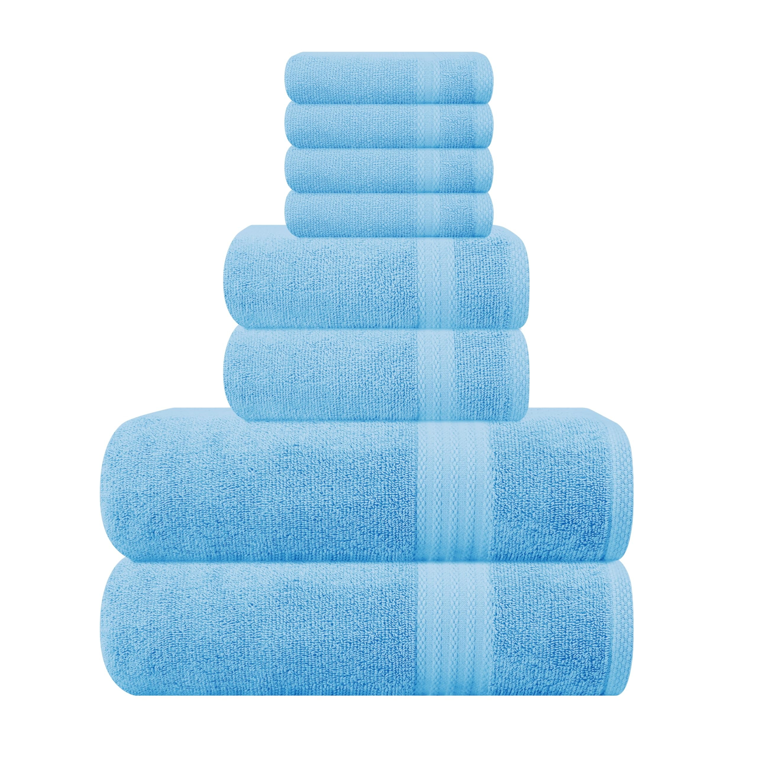 GLAMBURG Ultra Soft 8-Piece Towel Set - 100% Pure Ringspun Cotton, Contains 2 Oversized Bath Towels 27x54, 2 Hand Towels 16x28, 4 Wash Cloths 13x13 - Ideal for Everyday use, Hotel & Spa - Sky Blue