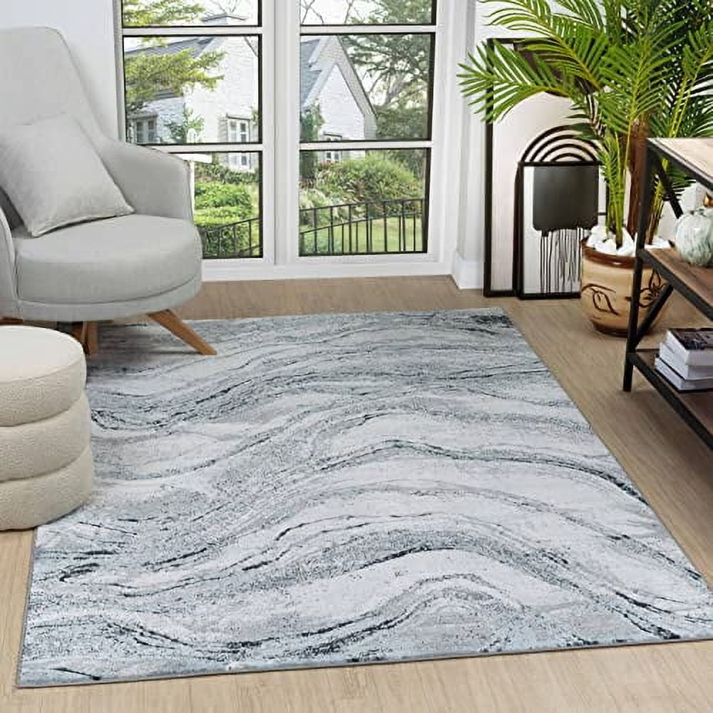 GLORY RUGS Modern Abstract Area Rug 8x10 Grey Navy Faded Soft for Living Room Bedroom Home and Office
