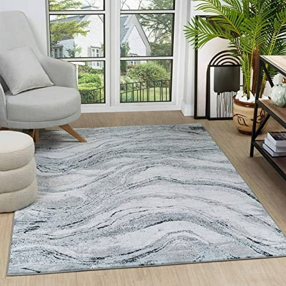 GLORY RUGS Modern Abstract Area Rug 8x10 Grey Navy Faded Soft for Living Room Bedroom Home and Office