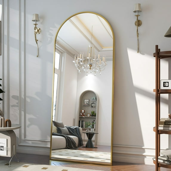 GLSLAND Full Length Mirror Arch Standing Floor Mirror, 64"x21" Arched Wall Mirror, Gold