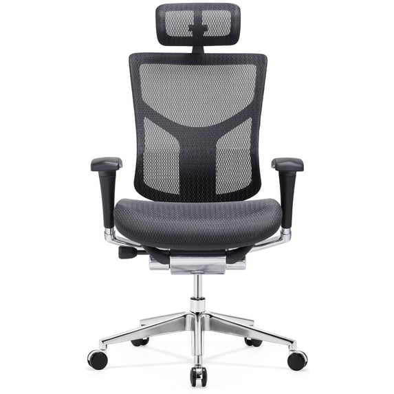 GM Seating Dreem XL Luxury Mesh Series Executive Hi Swivel Chair Chrome Base with Headrest, Black, Seat Slider
