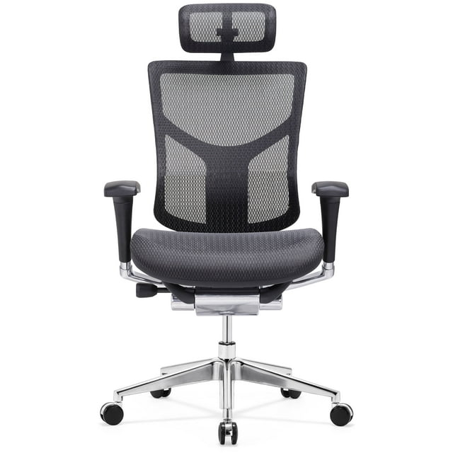 GM Seating Dreem XL Luxury Mesh Series Executive Hi Swivel Chair Chrome Base with Headrest, Black, Seat Slider