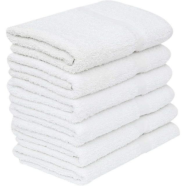 GOLD TEXTILES 6 White Economy Bath Towels Bulk 24x48 Inch Cotton Blend for Softness Commercial Grade Easy Care