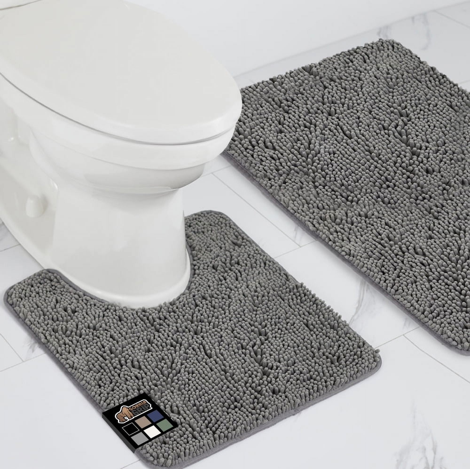 GORILLA GRIP Bathroom Rug and Toilet Base Floor Rugs Set, Quick Dry Plush Chenille, 30x20 Carpet, Gray