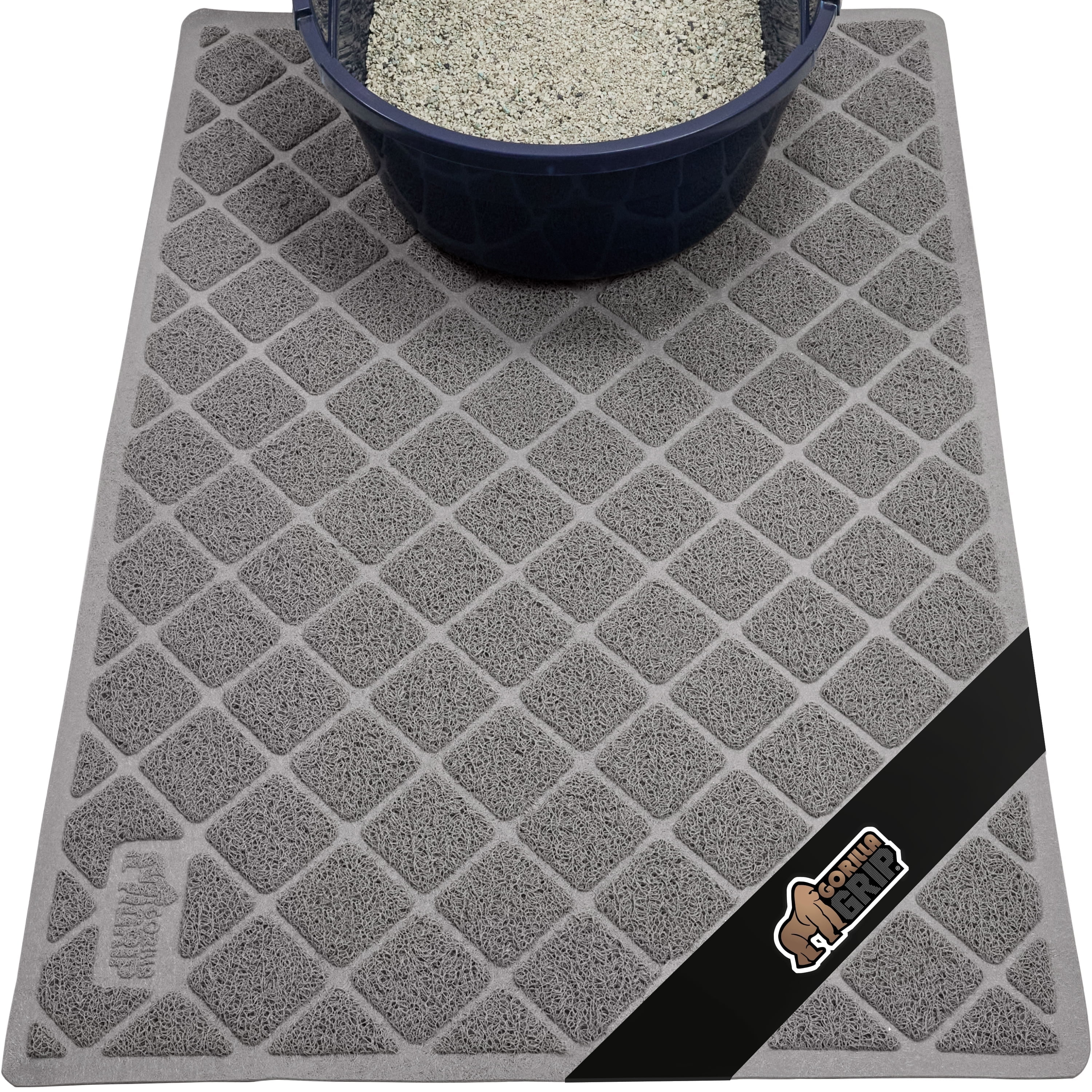 GORILLA GRIP Cat Litter Mat, Water Resistant, Traps Mess, Easy Clean, 24 x 17, Gray